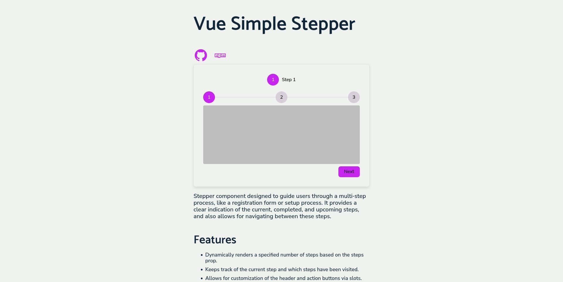 Documentation site of stepper component